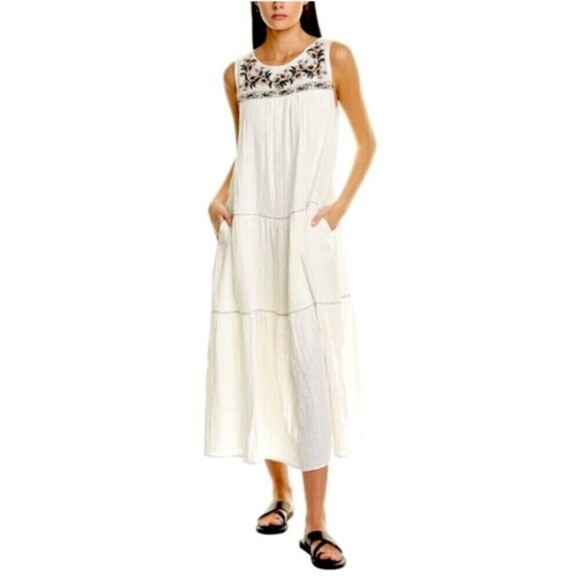 NWT Max Studio Women's Large White Embroidered Round Neck Sleeveless Maxi Dress‎ - Picture 3 of 15